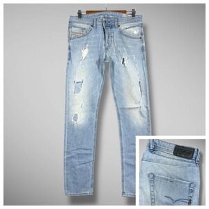 Diesel Belther-R Jeans Mens 30x32 Blue Distressed Regular Slim Tapered Denim‎